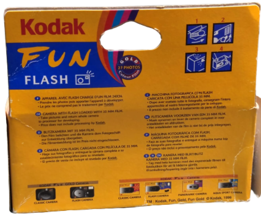 thumbKODAK FUN FLASH KUTUSUNDA TEK KULLANIMLIK İÇERSİNDE FİLMİ BULUNAN FOTOGRAF MAKİNESİ CEK AT MODEL